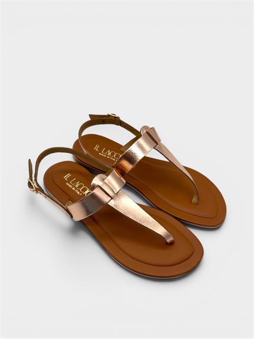 Sandalo infradito in pelle laminata oro rosa con cinturino IL LACCIO | LIDO530VCPELLERAME